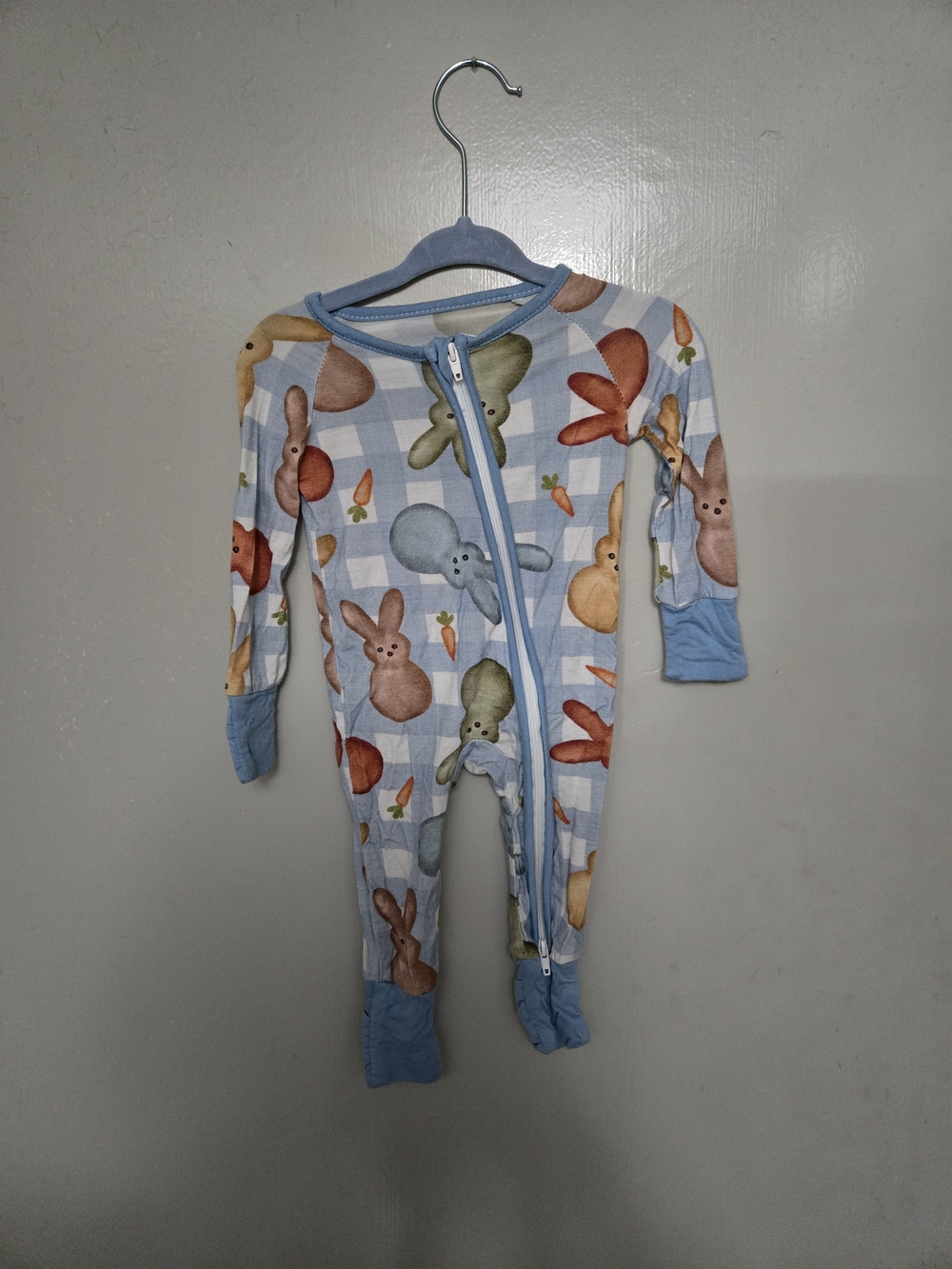 Baby Bunny Print Zip Footie - Blue
